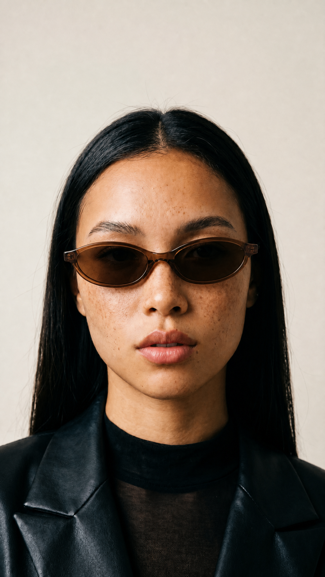 Model wearing VASA handcrafted Italian acetate sunglasses from GAU Stockholm