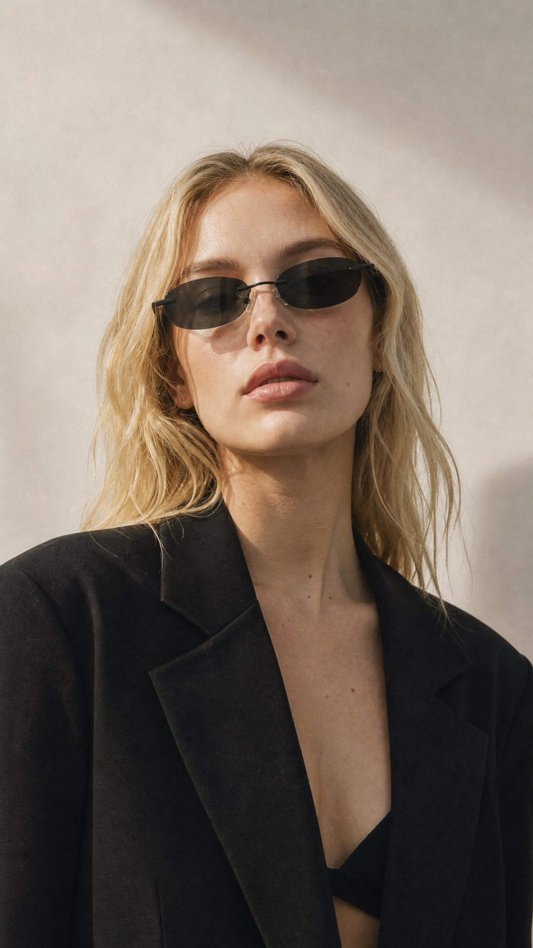 Model wearing SÖDER handcrafted Italian acetate sunglasses from GAU Stockholm